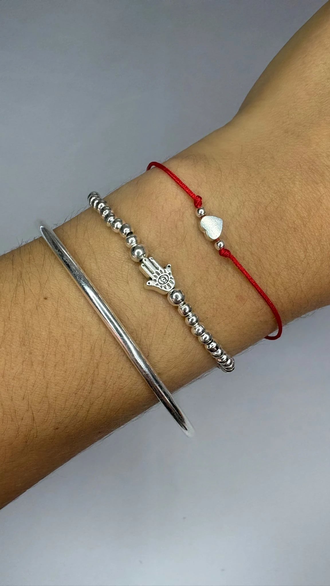 Pulse Esclava + Bolitas Manito de Fátima + Hilo Rojo Corazón Plata😍