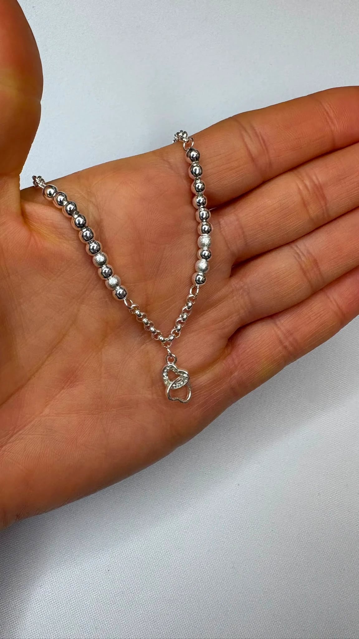Pulsera Rolo y Bolitas Dije Corazón